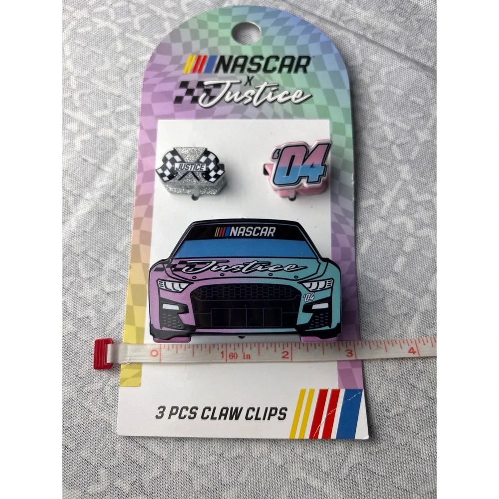 Justice NASCAR Hair Claw Clips Girls Multi Racing Aesthetic 3 Piece Set NEW Y2K